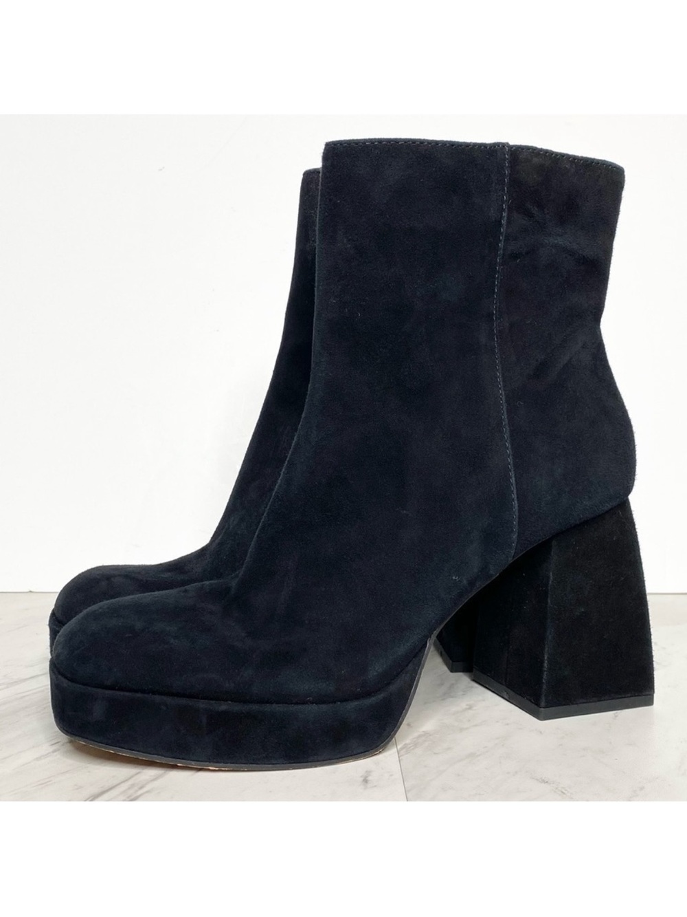 Dolce Vita Ulyses Black Suede Platform Heeled Bootie 8 1/2